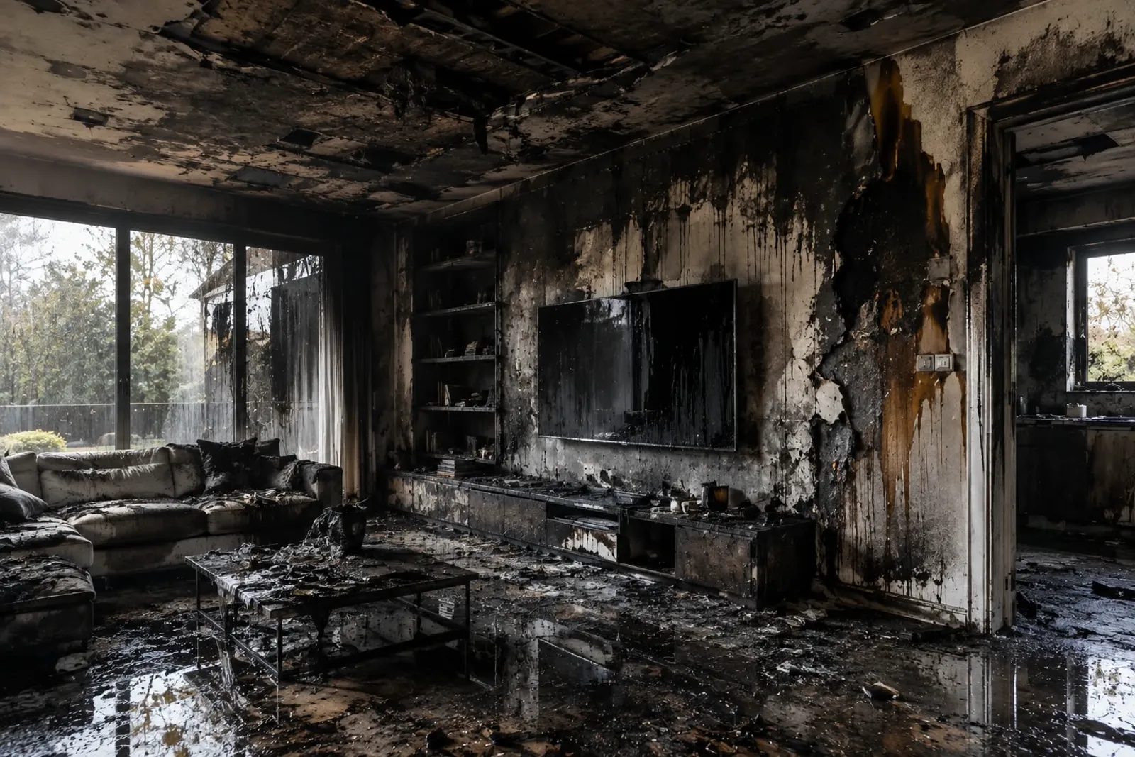 Ausgebrannter Wohnraum nach einem Brandschaden
